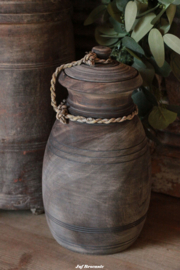 Houten kruik met deksel en touw 'vintage black'