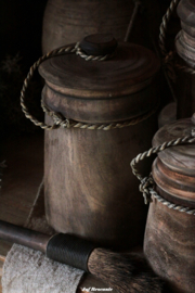 Houten voorraadpot met deksel 'vintage brown'