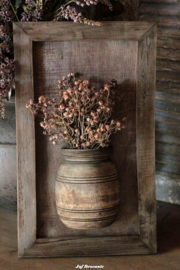 Lijst met kruik 'vintage brown' met zijdebloemen / kruiklijst / paneel met kruik