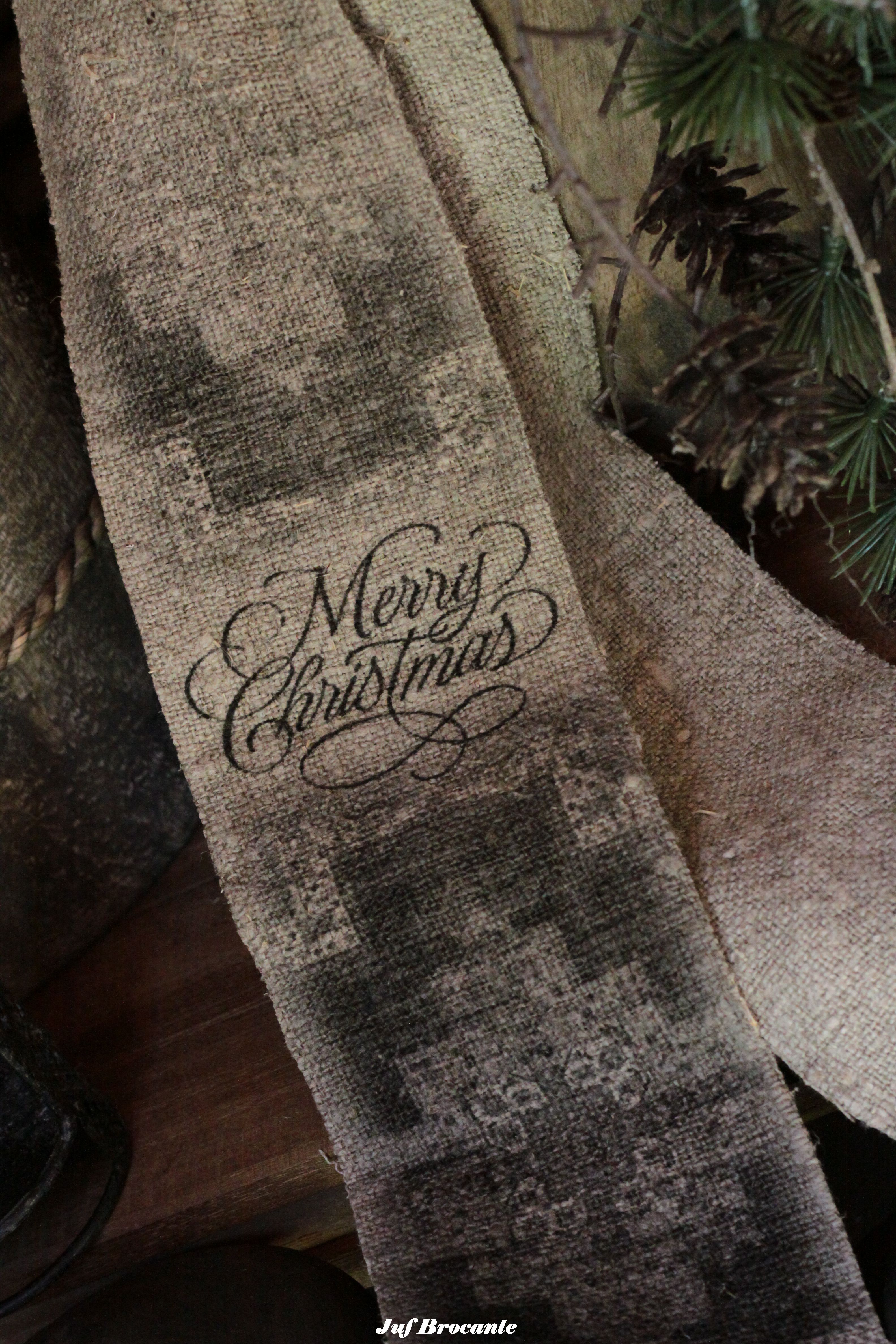 Shabby kelim lint 'Merry Christmas' zwart