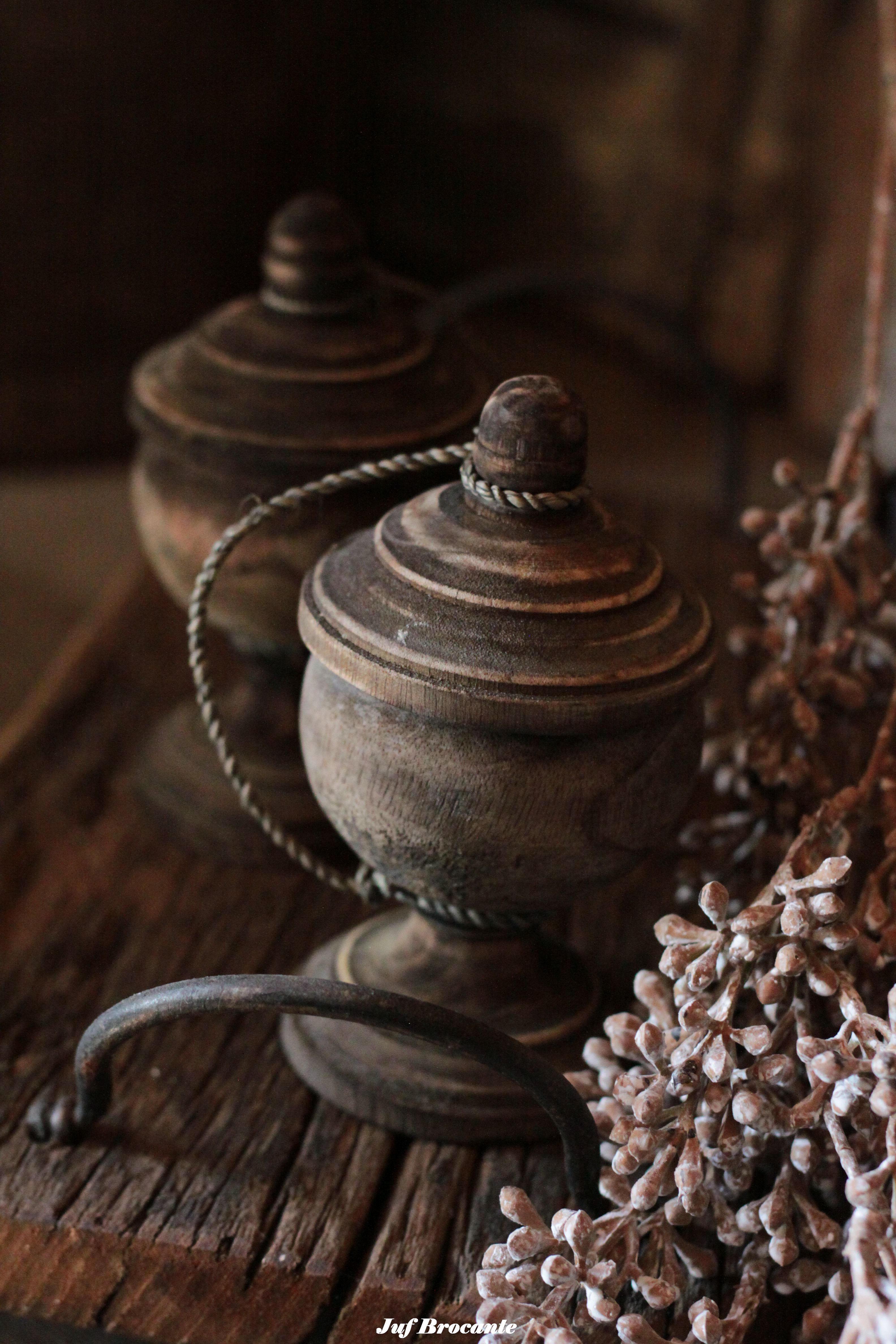 Houten potje met deksel 'vintage brown'