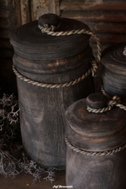 Houten voorraadpot met deksel 'vintage black'
