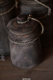 Houten voorraadpot met deksel 'vintage black'