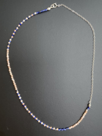 Handmade ketting Lapis Lazuli en Zonnesteen, spiritueel en vrolijkheid