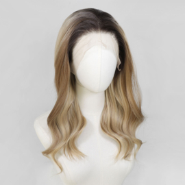 Luxe Synthetische Lace Front Pruik - Rose Waves (Donkerbruin met blonde balayage)