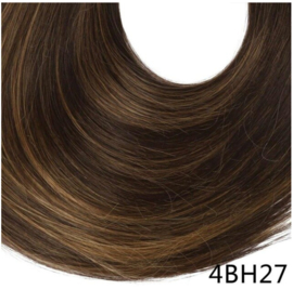 Wrap Around Ponytail - Premium Synthetic Fiber 22" Straight (#4BH27 Deep dark brown/ light brown highlight ) Light golden brown)