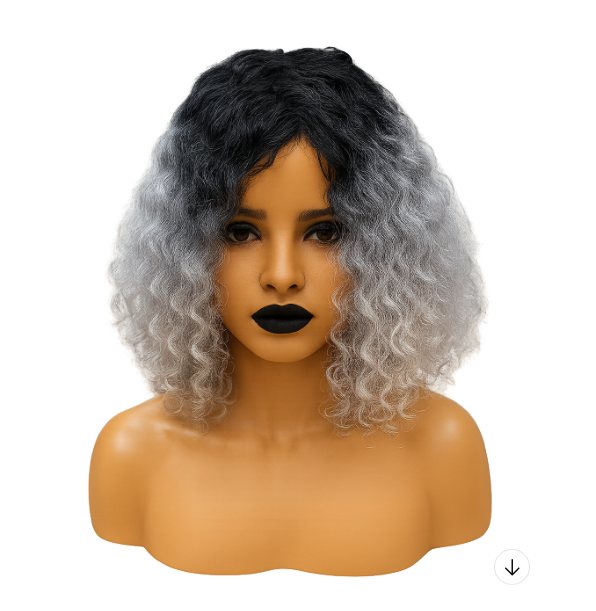 Synthetische Wig Roots/ Grey Curly - Blac