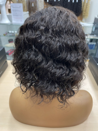 Sale-100% human hair silktop 13*4 lace wig wavy-10inch natural color