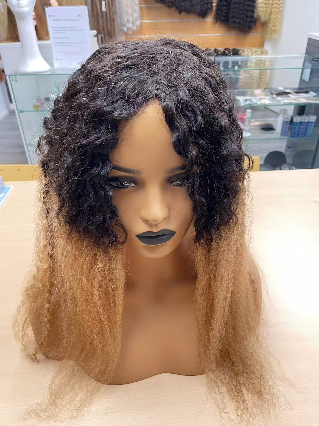 Sale - Machine made Wig-No lace- 100% Human Hair - 22inch Kinky curl 6 color T1b/27