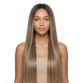 Luxe Synthetische Lace Front Pruik - Jessica（Lichtbruin met asblonde highlights）