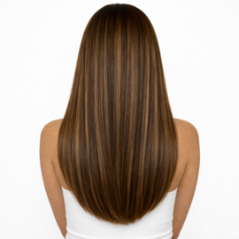 Human Hair Clip in Extensions (Steil) kleur #4/27 Chocolate Brown/ Dark Blonde