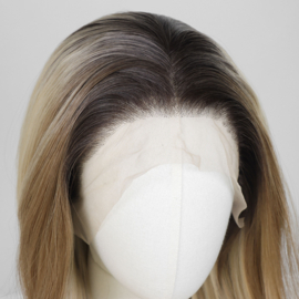 Luxe Synthetische Lace Front Pruik - Rose Waves (Donkerbruin met blonde balayage)