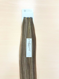 Virgin Hair Weave - Genius Weft 20gram #4/27 Chocolate Brown, with dark blonde highlights