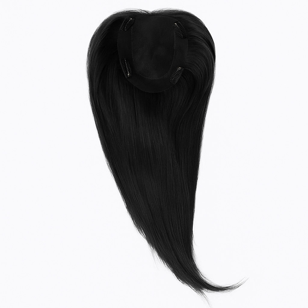 Mono Human hair Topper 18inch/45cm lang, Kleur #1b, natuulijk zwart