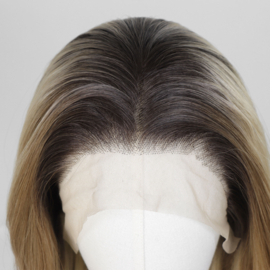 Luxe Synthetische Lace Front Pruik - Rose Waves (Donkerbruin met blonde balayage)