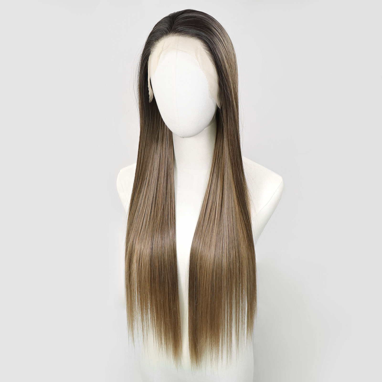 Luxe Synthetische Lace Front Pruik - Jessica（Lichtbruin met asblonde highlights）