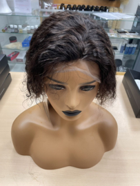 Sale-100% human hair silktop 13*4 lace wig wavy-10inch natural color