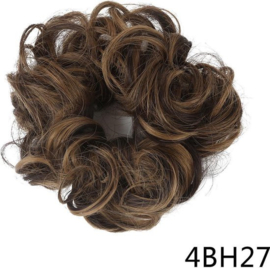 Messy Bun Scrunchie / Haarknot #4BH27 Deep Dark Brown/ Highlights