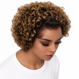 Pixie Bob -Human Hair Front Lace Wig - Short Curly Bob