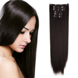 Premium Fiber Synthetic Clip in Extensions - Straight - 55cm- (#4) Black Brown 777