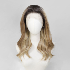 Luxe Synthetische Lace Front Pruik - Rose Waves (Donkerbruin met blonde balayage)