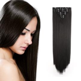 Premium Fiber Synthetic Clip in Extensions - Straight - 55cm- (#2) Natural Black 777