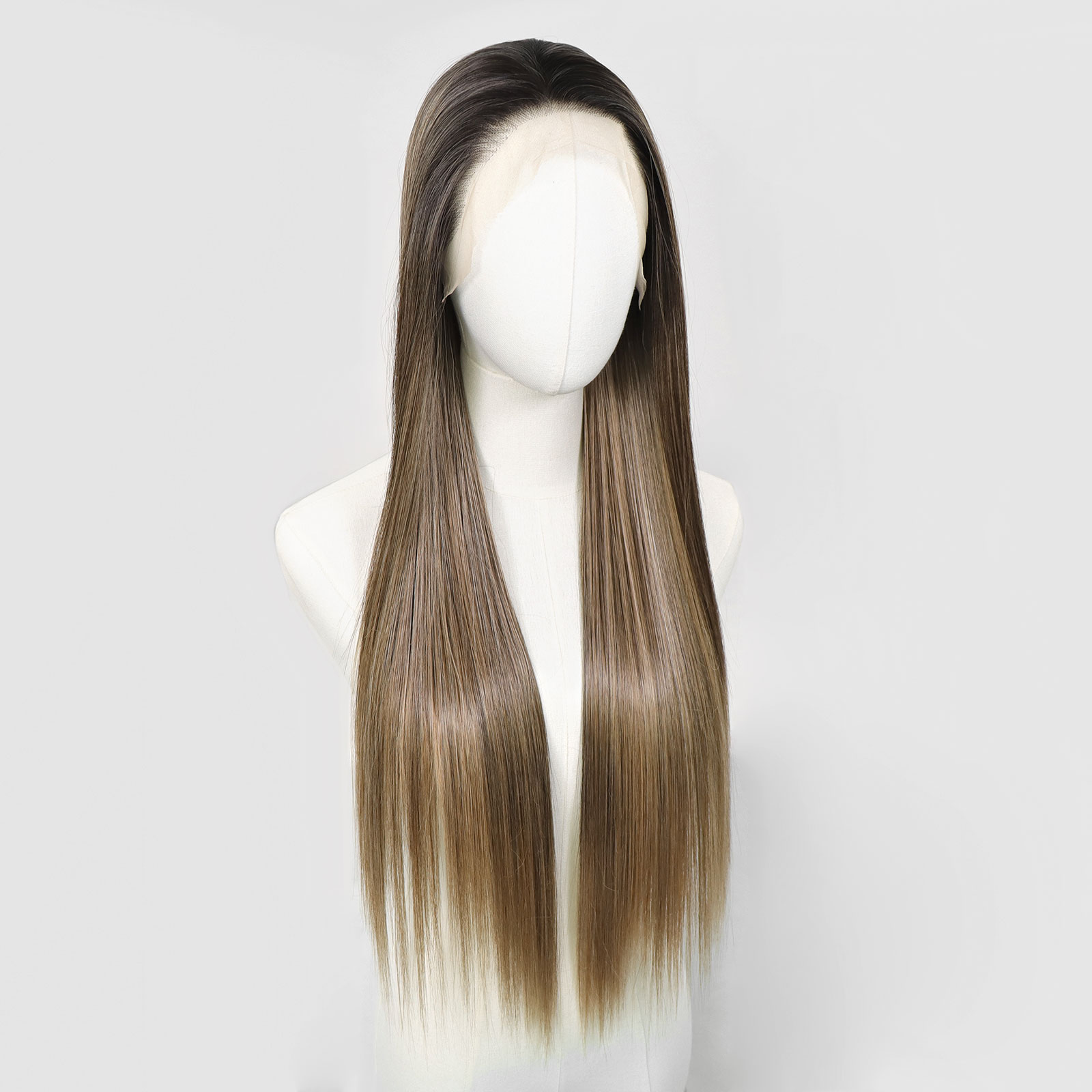 Luxe Synthetische Lace Front Pruik - Jessica（Lichtbruin met asblonde highlights）