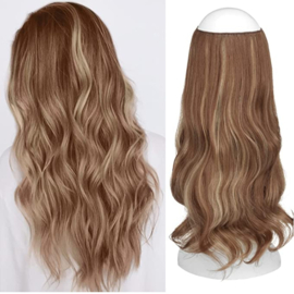 Premium Fiber Synthetic Clip in Single / Wire Extensions - BodyWave - 45cm- (#12H24) Caramel Brown Highlights M01