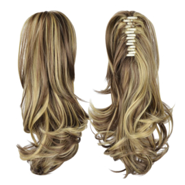 Premium Synthetic Fiber Grip-in Ponytail/ Ponytail met Klem (#86H10) Caramel/ Blonde Highlights  (P023)