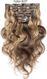 Premium Fiber Synthetic Clip in - BodyWave - 55cm- (#4BH27) Black Brown With Highlights 999
