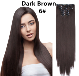 Premium Fiber Synthetic Clip in Extensions - Straight - 55cm- (#6) Dark Brown 777