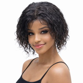 Sale-100% human hair silktop 13*4 lace wig wavy-10inch natural color