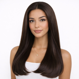 Luxe Synthetische Lace Front Pruik - Angelina Straight （Diep donkerbruin）