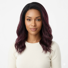 Luxe Synthetische Lace Front Pruik - Selena Waves （Zwart met paars）