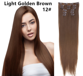 Premium Fiber Synthetic Clip in Extensions - Straight - 55cm- (#12) Light Golden Brown 777