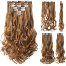 Premium Fiber Synthetic Clip in - BodyWave - 55cm- (#12/24)Light Toffee Brown  999