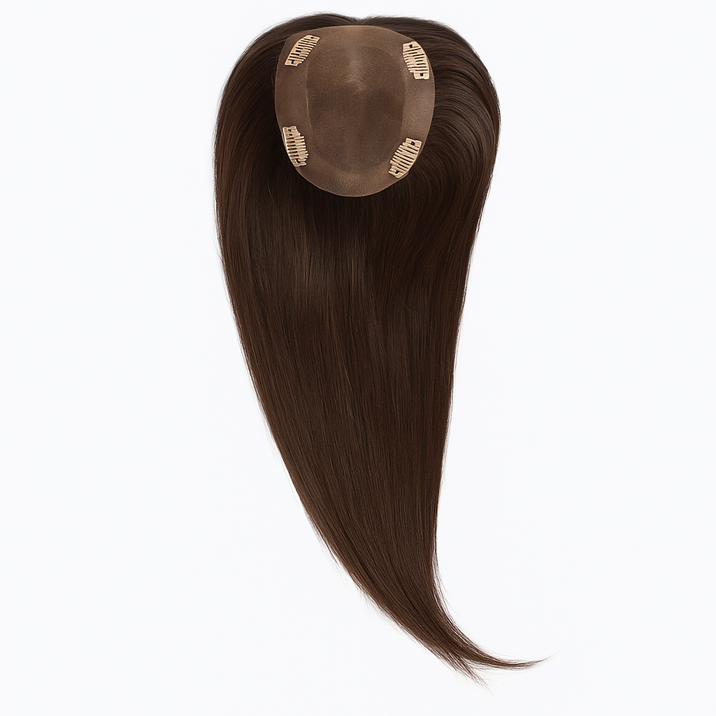 Haarstuk/Mono Human hair Topper 18inch/45cm lang, Kleur #2, donker bruin