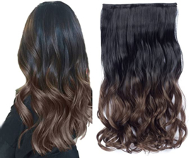 Premium Fiber Synthetic Clip in Single / Wire Extensions - BodyWave - 45cm- (#1BT8) Jett Black Ombre Dark Ash Brown - M01