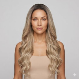 Luxe Synthetische Lace Front Pruik - Bella (Lichtbruin donkerblonde highlight Balayage Ombre)