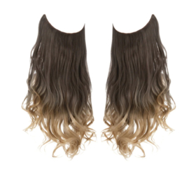 Premium Fiber Synthetic Clip in Single / Wire Extensions - BodyWave - 45cm- (#6T25) Dark Brown Ombre Caramel Blonde M01