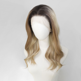 Luxe Synthetische Lace Front Pruik - Rose Waves (Donkerbruin met blonde balayage)