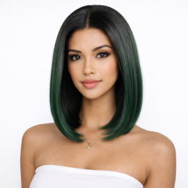 Luxe Synthetische Lace Front Pruik - Dua Bob （zwart-groen ombre）