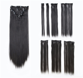 Premium Fiber Synthetic Clip in Extensions - Straight - 55cm- (#2) Natural Black 777