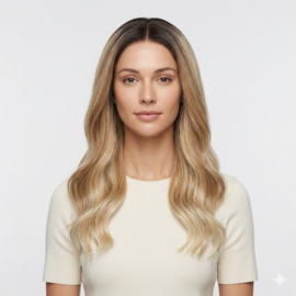 Luxe Synthetische Lace Front Pruik - Rose Waves (Donkerbruin met blonde balayage)