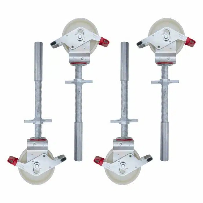 4 x Nylon zwenkwiel 20 cm. stalen spindel 500 kg.