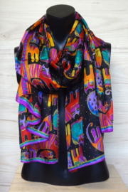 sjaal zwart-multicolor poezenprint