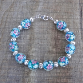 Armband van lampwork kralen en sterling zilveren kraaltjes