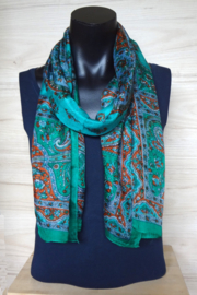 zijden sjaal turquoise met print
