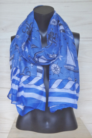 Blauwe sjaal met nautische afbeeldingen