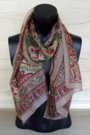 zijden sjaal leverkleur met bloemmotief